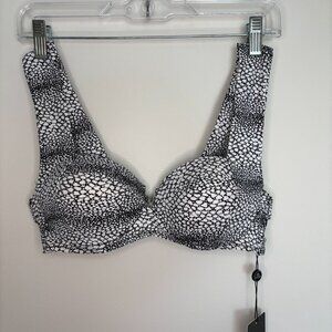 REE BEES Bikini Top Sz Med Black White Pebble Wide Straps Push Up NWT Underwire